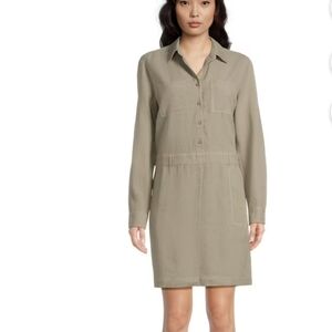 nwt Beach Lunch Lounge Linen Tan Long-Sleeve Shirt Dress Size L